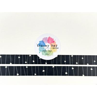 Tracey Hey Washi Tape - Black With White Hearts Lines